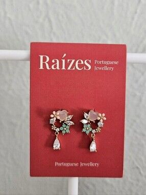 NWT Raizes Portuguese Jewellery Floral Cluster Wreath Earrings With Teardrop